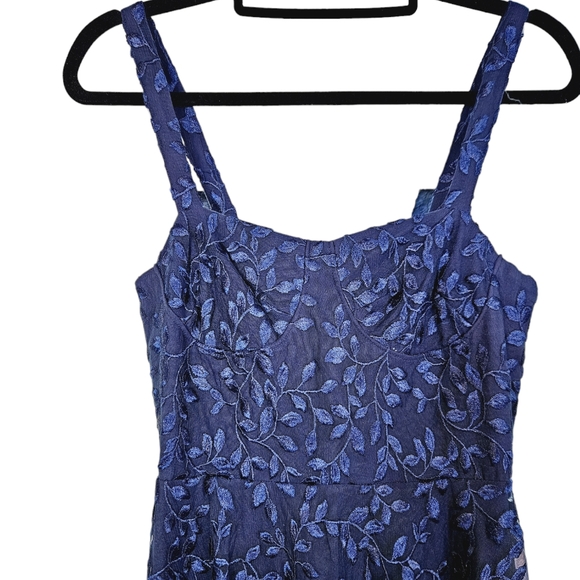 NWT Sau Lee Ambrose Floral Embroidered Bustier Midi Navy Blue Cocktail Dress 2 - Picture 7 of 16